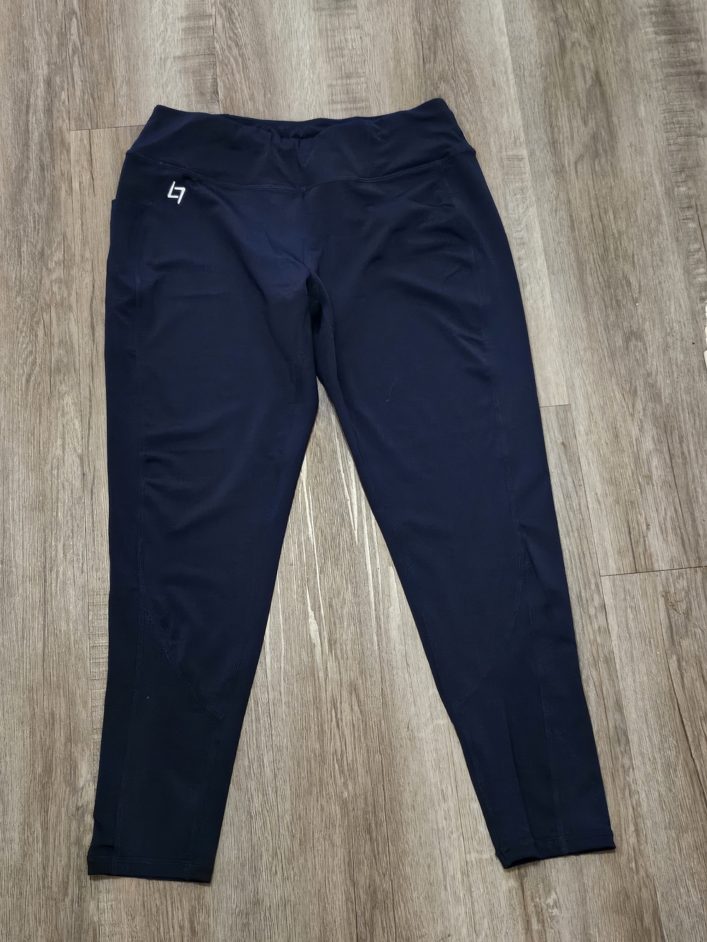Navy Blue High-Waist Athletic Leggings with Logo